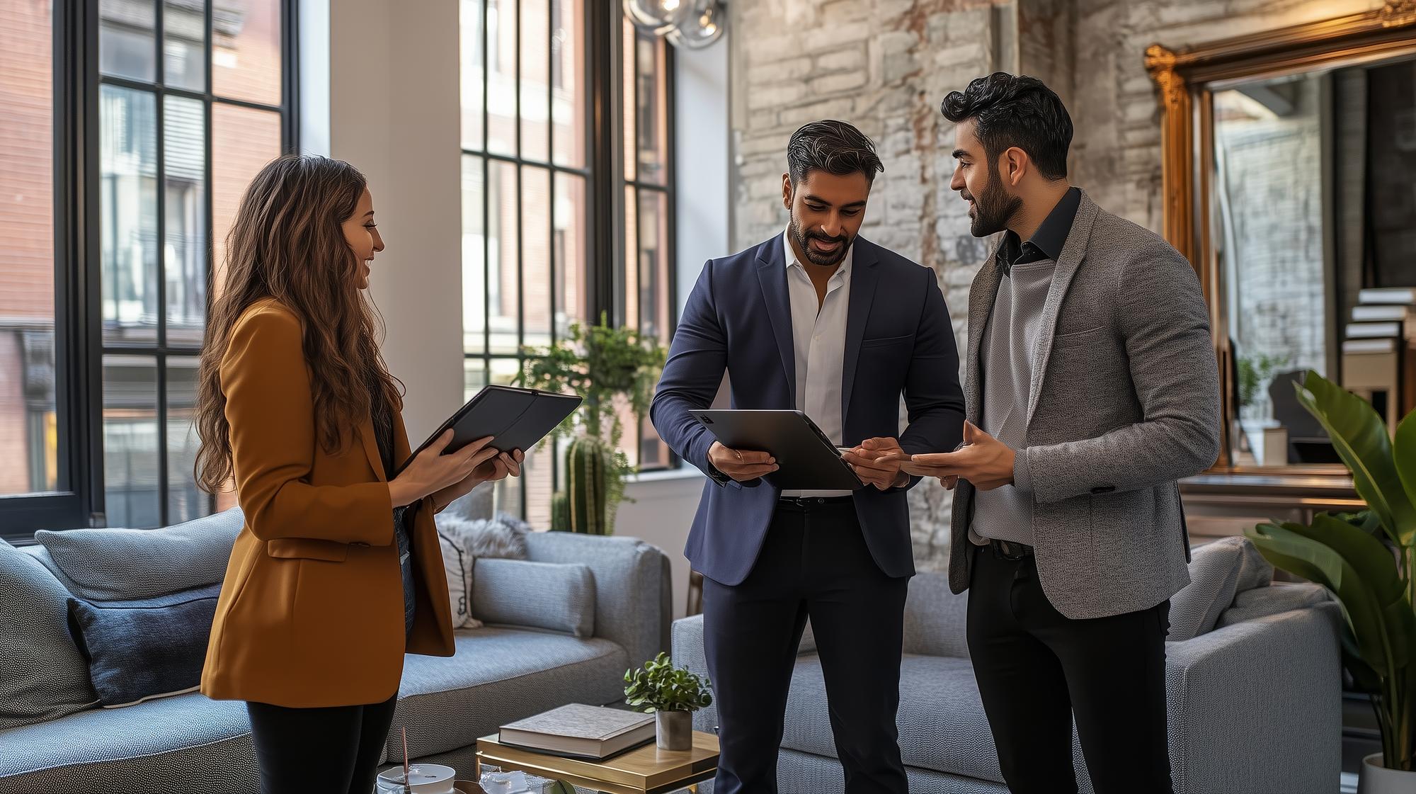 agent imobiliar discutând plan de vânzare